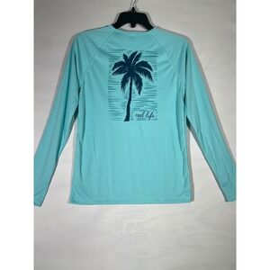 Reel Life Long Sleeve Sun Shirt Women S Turquoise Palm Tree Graphic SPF RN174945